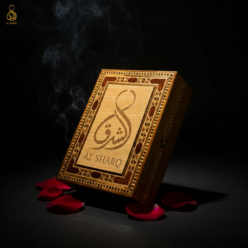 AL SHARQ Holzbox – Dramatisch mit Logo