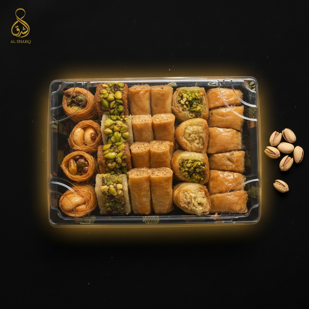 Sushi Box Baklava Mix – Flat Lay mit Logo