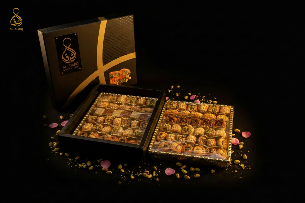 Al Sharq Baklava Box 1000g – Offen mit Logo