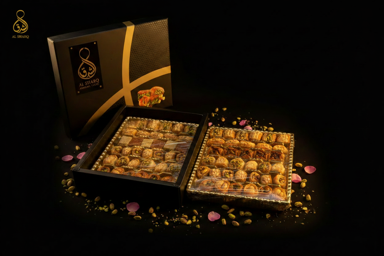 Al Sharq Baklava Box 1000g – Offen mit Logo