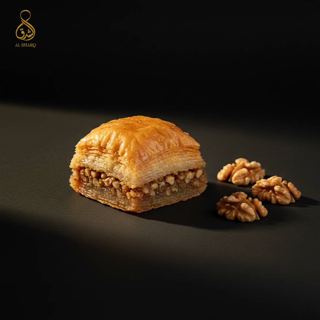 Syrische Baklava mit Walnüssen auf schwarzem Hintergrund