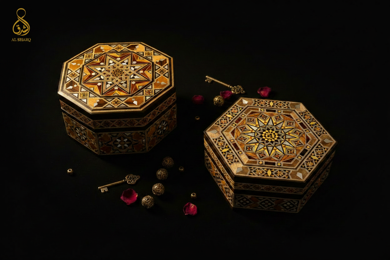 Damaszener Mosaik Holzbox – Beide Boxen mit Logo