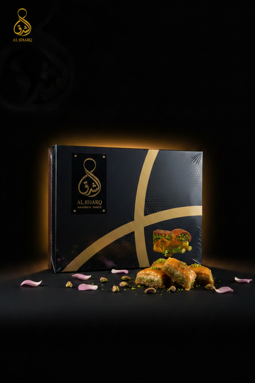 Al Sharq Baklava Box 1000g – Stehend mit Logo