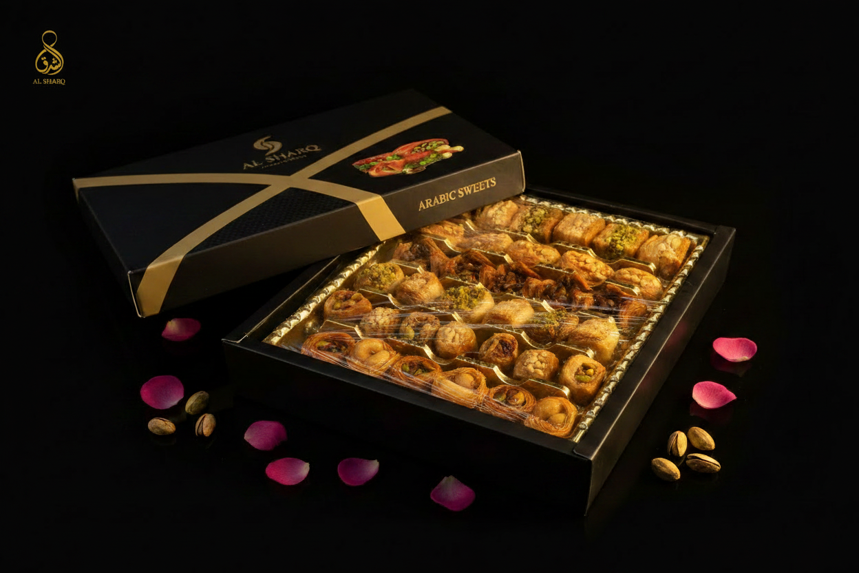 Al Sharq Baklava Box 500g – Offen mit Logo