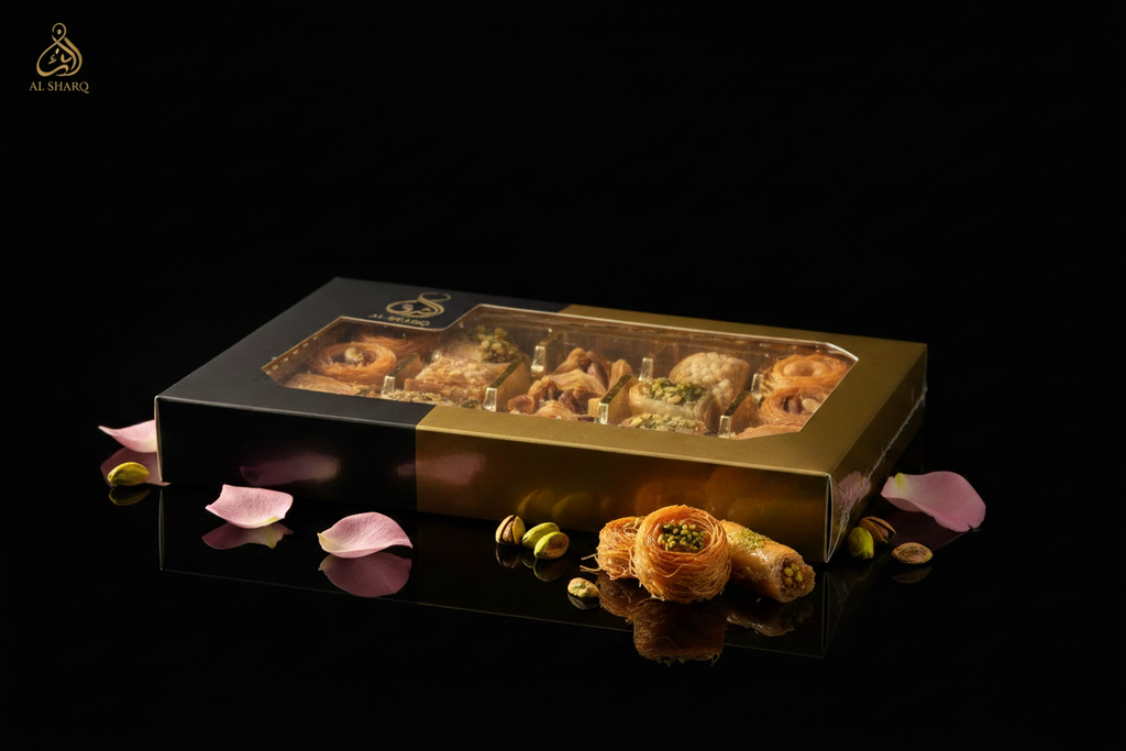 Al Sharq Baklava Box 250g – Low Front mit Logo