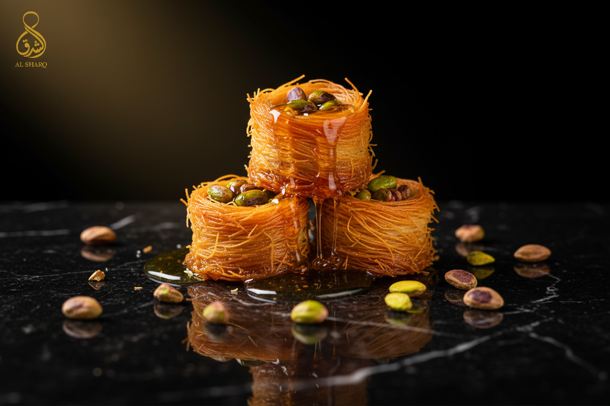 Vogelnest Baklava mit Pistazien – Close-up