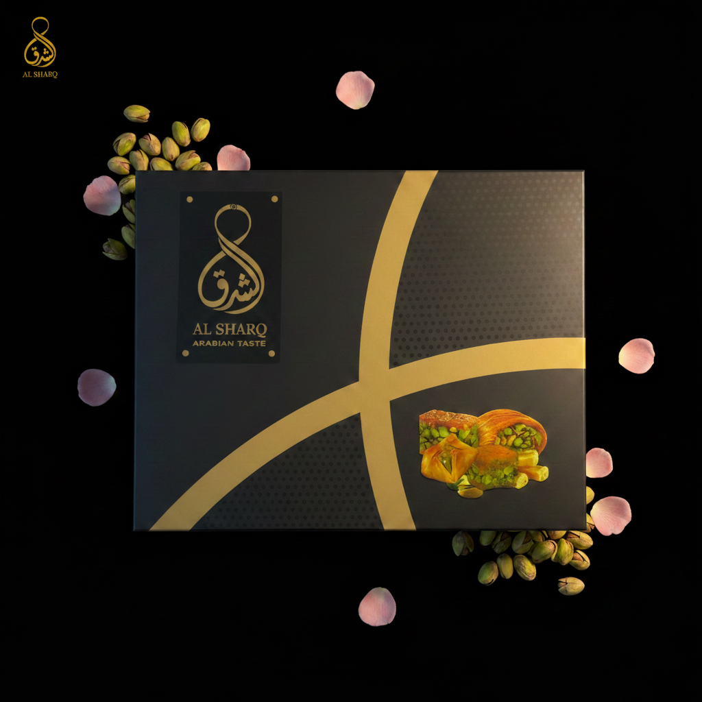 Al Sharq Baklava Box 500g – Draufsicht mit Logo