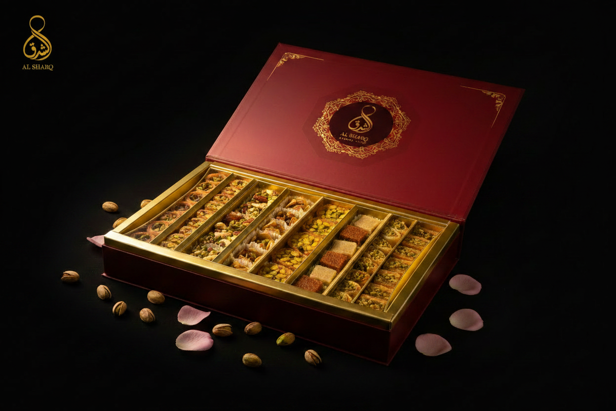 Geschenkbox 1000g Pistazie – Offen seitlich mit Logo