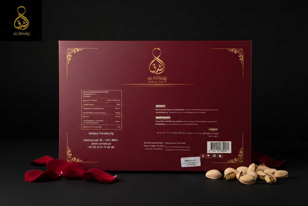 Rote Geschenkbox 1000g – Rückseite mit Logo