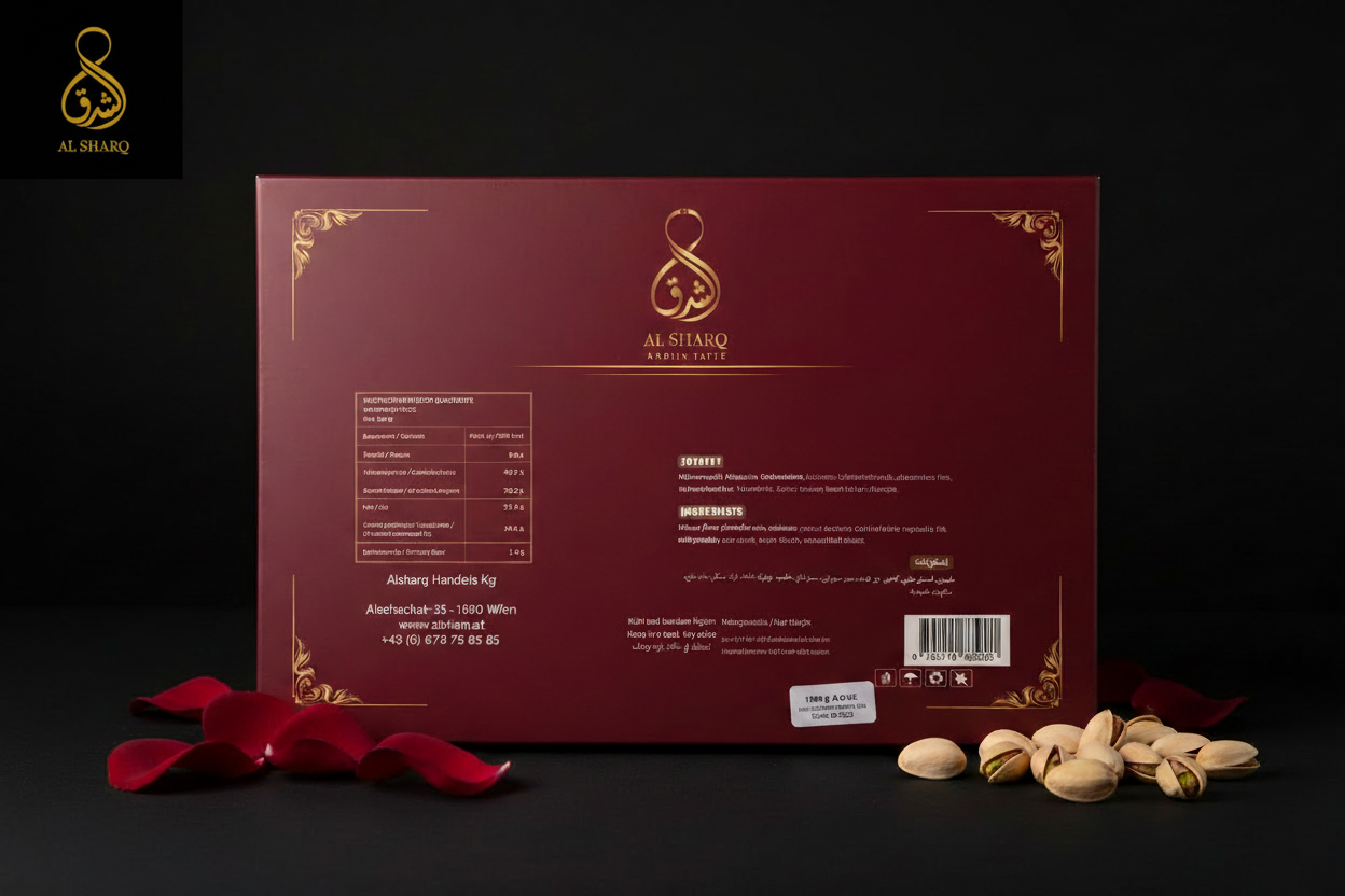 Rote Geschenkbox 1000g – Rückseite mit Logo