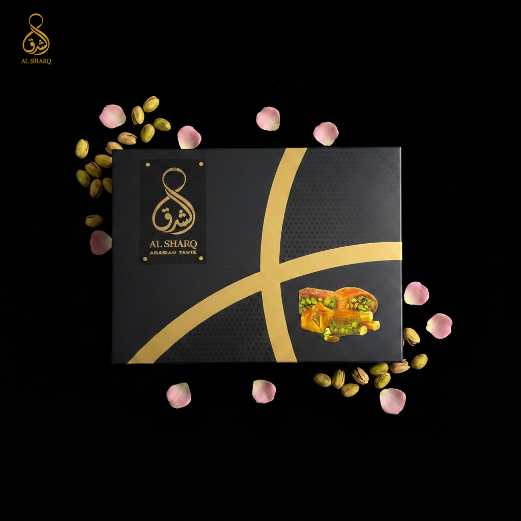 Al Sharq Baklava Box 1000g – Draufsicht mit Logo