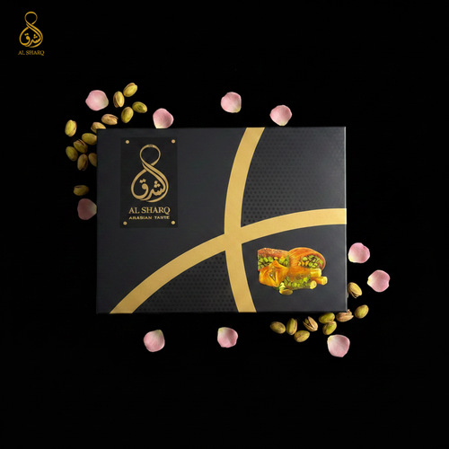 Al Sharq Baklava Box 1000g – Draufsicht mit Logo