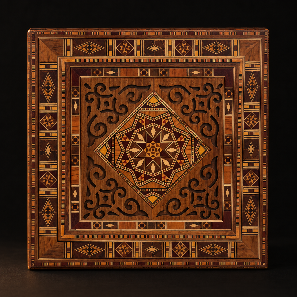 Mosaikbox mit geschnitztem Sternmotiv, von oben